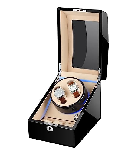 FDTMGW Bobinadora automática de Reloj para 2 Relojes + 3 Almacenamiento, Motor silencioso, Pintura de Piano, Almohadas para Reloj Exterior, Estuche de Almacenamiento de Gran Capacidad
