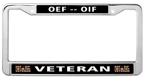 Nuoyizo Operations Enduring Freedom (OEF) Iraqi Freedom (OIF) Afghanistan Iraq Veteran Metal Waterproof Stainless Steel Car Licence Plate Covers, Funny Car tag Frame
