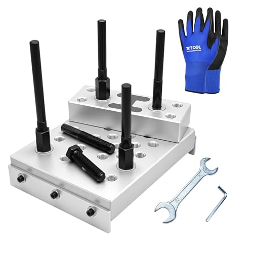 Image of ZKTOOL Universal Drill Press Support Block Plate Tool Set Kit, 30 Ton Hydraulic Shop Press Plates – Bearing and Bushing Repair Removal Installation, Includes Open-End Wrench, Hex Wrench, and Gloves.