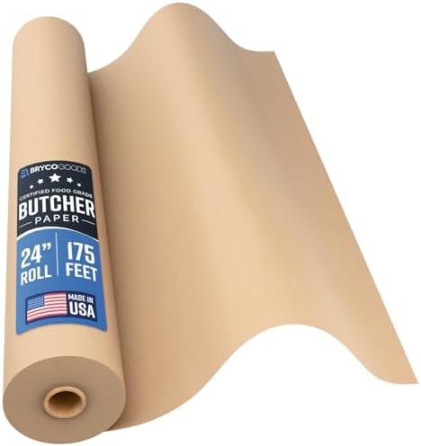 Bryco Goods 24 Inch x 175 Feet, Brown Butcher Paper Roll, Unbleached, Uncoated, Unwaxed, Food-Grade, Wide Kraft Paper for BBQ, Smoking, Grilling, Wrapping Meat, Table Covering - USA Made