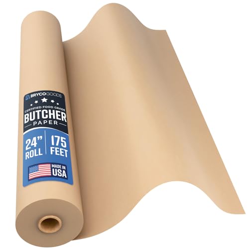 Bryco Goods 24 Inch x 175 Feet, Brown Butcher Paper Roll, Unbleached, Uncoated, Unwaxed, Food-Grade,...