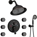 WHSHOWER Antique Shower System 8 Inch With Body Jets Antique Wall Mounted Rainfall Shower Head Syste
