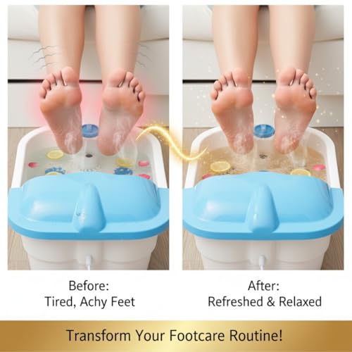 Image of JSB HF36 Foot Spa Massager Machine Pedicure Tub for Home with Water Heating Temperature Control Shower Bath for Feet Care, Pain Relief and Relaxation (Corded Electric) (White-Blue)