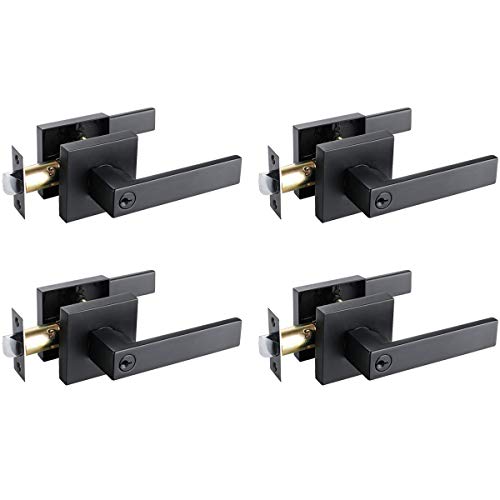4 Pack Heavy Duty Keyed Entry Door Knob with Lock, Commercial Flat Lever Style Door Lever Set, Keyed Alike Door Lockset in Matte Black Finish, Reversible for Right & Left Sided Doors 4 Pack Heavy Duty Keyed Entry Door Knob with Lock, Commercial Flat Lever Style Door Lever Set, Keyed Alike Door Lockset in Matte Black Finish, Reversible for Right & Left Sided Doors