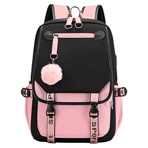 TIAASTAP Girls Backpack School Bag for Girls Secondary School Backpacks with USB Charge Port Backpack for School Rucksack for Girls Teen School Travel (Black B) Cover