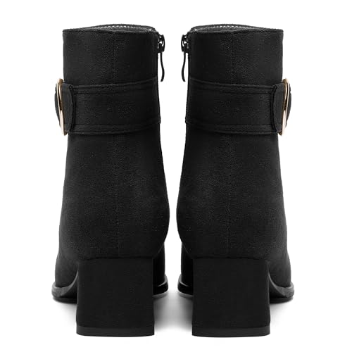 SHOWFOREST Womens Round Toe Travel Buckle Suede Solid Hiking Ankle Strap Chunky Low Heel Ankle High Boots 2 Inch4
