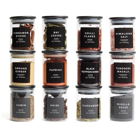 Livabl Glass Spice Jars with Lids and Labels Cover