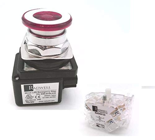 RADWELL VERIFIED SUBSTITUTE CR104PBL11R5P2-SUB Replacement of General Electric CR104PBL11R5P2, 1 NO/1 NC, RED, 2-Position, E-Stop Button - Push/Pull, 120VAC/DC