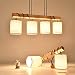 Produktbild Stoffschirm Holz Pendelleuchte Moderne Minimalistisch Kunst Hängelampe Wohnzimmer E27 Stoff Lampe Einstellbar Esszimmer Esstisch Kronleuchter Deckenleuchte Schlafzimmer Arbeitszimmer (4 flammig)