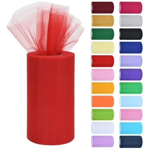 RIBBOOO Red Tulle Fabric Rolls 6 Inch by 50 Yards (150 feet) Fabric Spool Tulle Ribbon for DIY Tutu Bow Baby Shower Birthday Party Wedding Decorations Christmas Craft Party Supplies