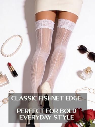 Image of Mila Marutti Fishnet Thigh High Stockings for Women with Lace Top | Fish Net Stockings Lingerie | Colored Fishnets