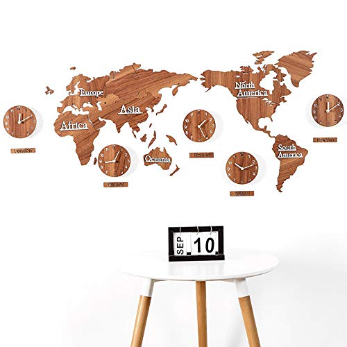Amazon.co.jp: 時計セット付き3D木製世界地図-クリエイティブDIYホーム