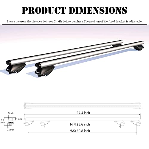 Cowvie 53'' Roof Rack Cross Bars Adjustable Aluminum Cargo Bars Fits Most Existing Raised Side Rails With Gap - White #TOP1