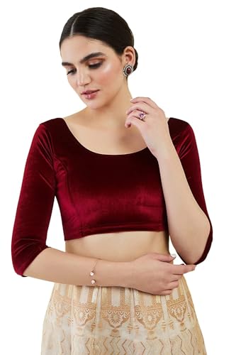 Image of Women's Solid Velvet Breathable 3 /4 Sleeve Round Neck Readymade Blouse (F K A 257111)