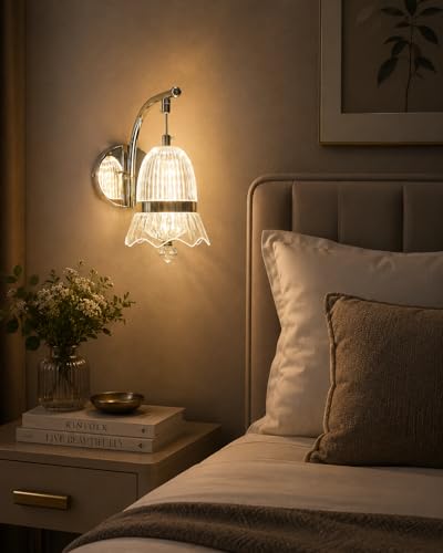 Image of FILLISKA Luxurious Acrylic Crystal Wall Lamp with Adjustable Colour Changing Function, Elegant Finish (Acrylic FrenchGold-61656)(1 Year Warranty)