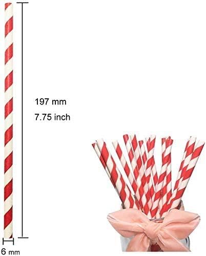 Pitillos de papel rojo y blanco a rayas, 100 piezas miniatura 5