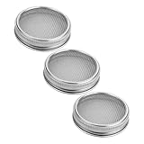 GRIRIW 3個 発芽用 ジャー 蓋 広口 口 メイソン ジャー ステンレス スチール メッシュ 蓋 発芽用 発芽 ジャー キャップ メイソン ジャー 缶詰 蓋 70Mm