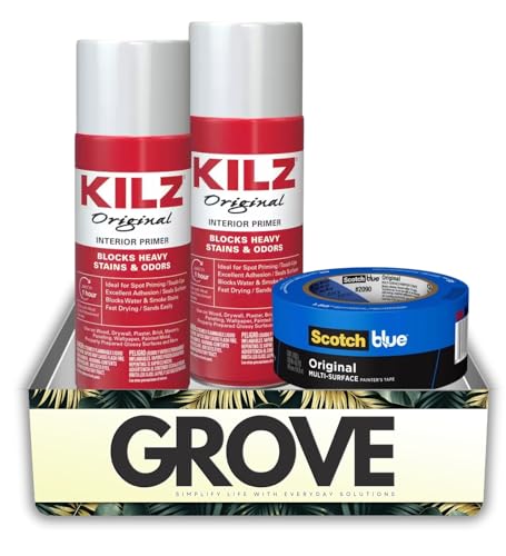 2x KILZ Spray Primer Paint Original White Flat Oil-Based Aerosol Primer/Sealer 13 oz Bundle with Medium Strength Painter's Tape – Stain Blocking, Sealing & Surface Protection – Gift Set (3 Items)