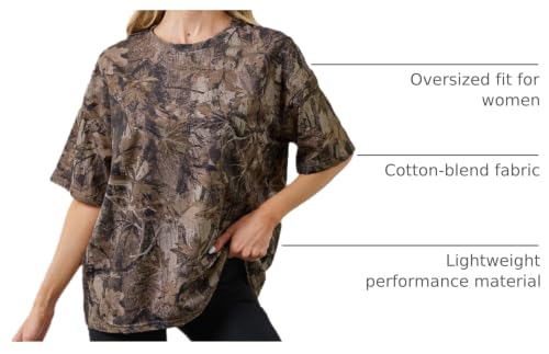 Image of MSBESYOR Camo Shirt for Women Maple Leaf Print Short Sleeve Crewneck T-Shirts Summer Oversized Tee Shirts Streetwear