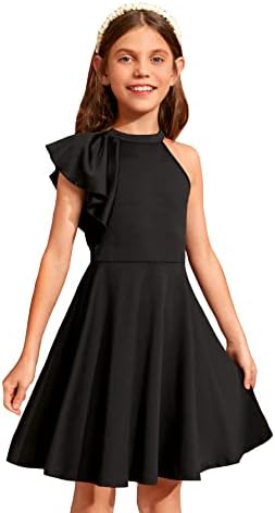 WDIRARA Girl&#39;s A Line Flowy Ruffle Sleeveless Asymmetrical Fancy Party Mini Dress