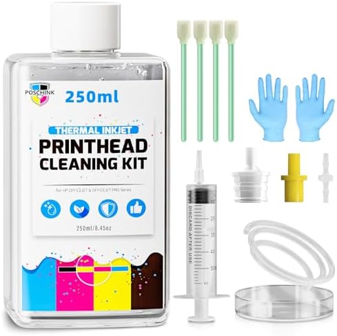 Printhead Cleaning Kit for HP, 250ml Print Head Cleaner Solution for HP OfficeJet Pro 8610 8600 8620 6700 8715 7612 7740 8710 6600 8020 6978 6830 8715 8500 7740 8720 etc. Inkjet Printers