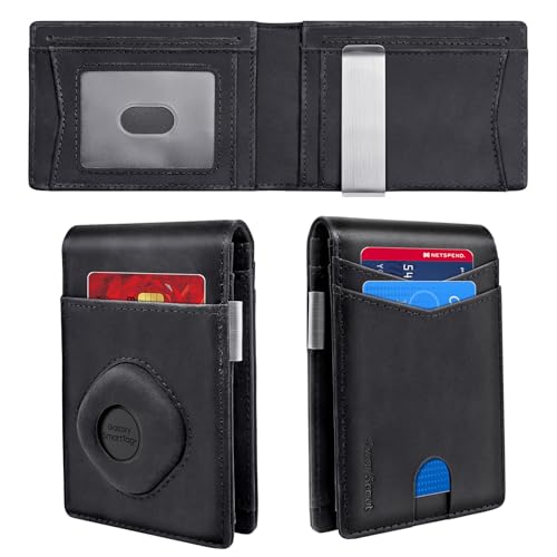 Wallet for Samsung Galaxy SmartTag & SmartTag+ Plus, Money Clip Version, RFID Blocking Genuine Leather Bifold Wallet with Gift Box (Not Include Tracker)