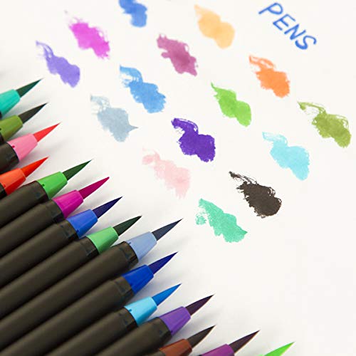 Zwbfu 20 canetas de pincel aquarela vibrantes com dicas de pincel flexível e macio Artistas artistas