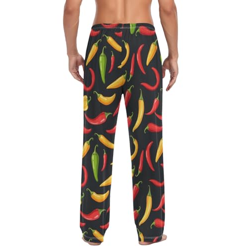 Yellow Red Hot Chili Peppers Pajama Pants Green Spicy Men's Pajama Bottoms Lounge Sleepwear PJs Lightweight Sleep Pants L2