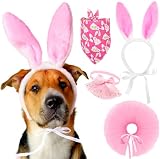 Dog Easter Costumes Dog Bunny Ears for Dogs and Easter Puppy Toy Kit Dog Easter Costume Rabbit Ear Pet Headband Easter Dog Bandanas Bowtie Collar Lace Skirt Tail for Holiday Pet Dog Cat Puppy Party