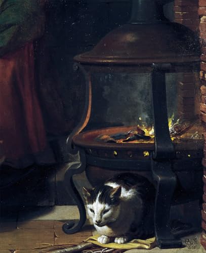 Peinture sur toile chat sous un brasero décor chaleureux pour une chambre à coucher cocooning