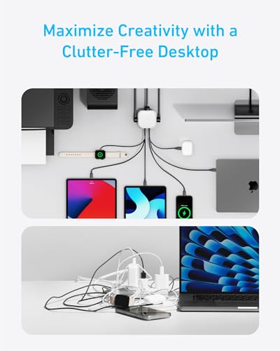 Image of Anker Desktop Charger, 9-in-1 Power Strip with 300J Surge Protector, 5ft Flat Plug Extension Cord with Multiple Devices, 100W USB C Charger with 3 AC, 2 USB A, 4 USB C, Home Office, Desk Accessories