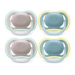 Philips Avent Ultra Air Pacifier – 4 x Light, Breathable Baby Pacifiers for Babies Aged 18 Months Plus, BPA Free with Sterilizer Carry Case (Model SCF349/25)
