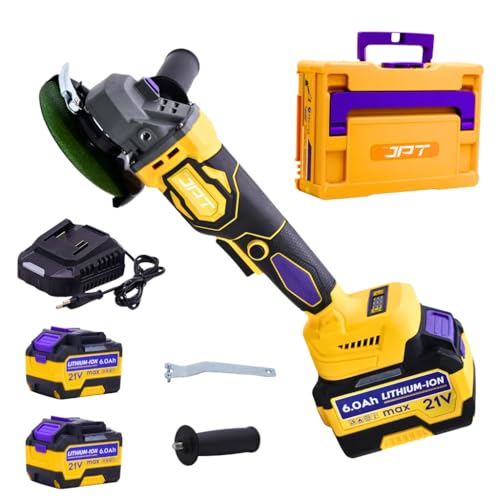 Image of JPT 21V Heavy-Duty Cordless Angle Grinder Machine | Brushless Motor | 3-Speed Modes (5000-9000 RPM | 100mm Disc | Spindle & Speed Lock | 6000mAh Battery