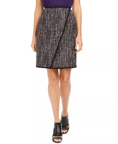 Calvin Klein Women's Petite Tweed Front-Overlap Skirt (2P, Black Multi)