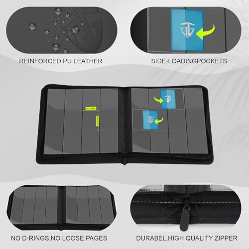 Image of 12 Pockets Trading Card Zipper Binder for 720 Cards| Secure Side Loading Pockets | Trading Card Album Folder | Compatible with YuGiOh, MTG(Black 12)