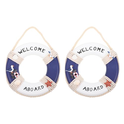 Décoration Murale Bois Style Marin Homobabe Lot de 2 Bouées de Sauvetage
