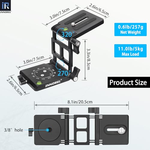 Image of INNOREL ZH7 Z Flex Tilt Tripod Head Aluminum Alloy Flexible Multiple Angles Panoramic Folding Z Type Head with Adjustment Knob for DSLR Camera Camcorder Slider Rail Load 11.0lb /5kg