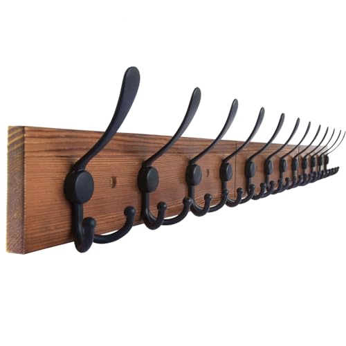Wall Mount Coat Rack 47.3” Burnt Brown Hanger – Rustic Towel Rack for Bathroom, Living Room – Hooks for Coats, Hats, Clothes