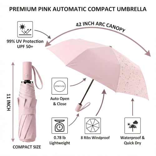 Image of BAODINI Small UV Protection Travel Umbrella Compact for Rain and Sun UPF 50+ Windproof Portable 42 inch Umbrella for Women and Men