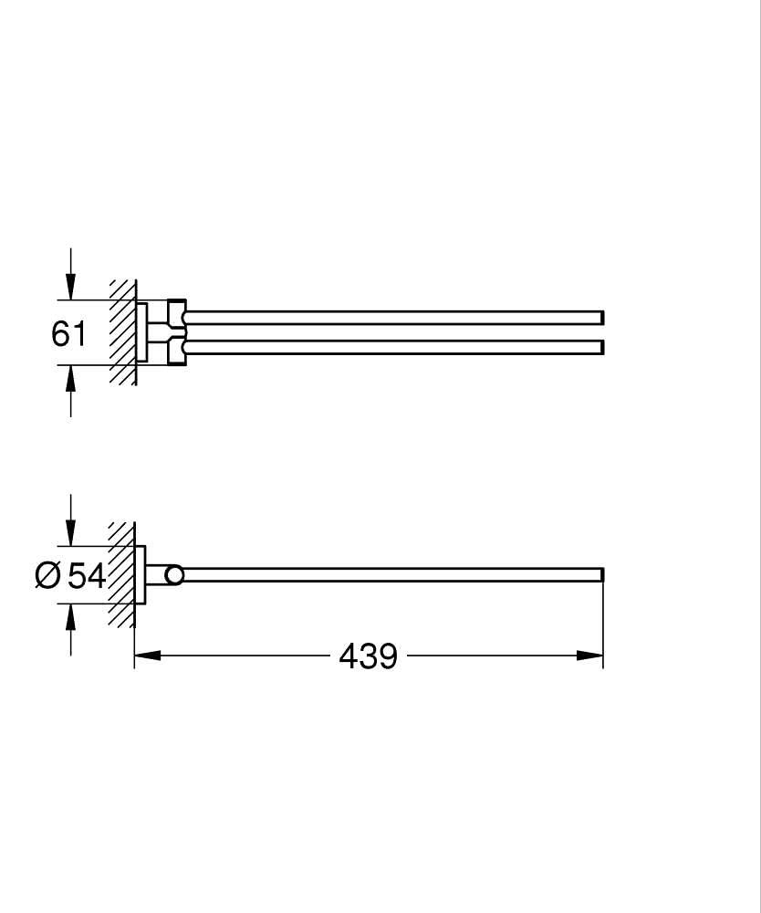 GROHE Start Quickfix, Toallero 2 Brazos giratorios (44 cm de Largo, Giratorio, Superficie Duradera, Incluye Tornillos y Tacos) Negro Mate 411832430