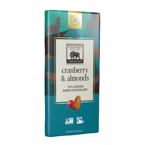 Endangered Species Dark Chocolate Bar W/Cranberries & Almonds (72% Cocoa) #TOP6