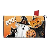 FBCOO Halloween Ghost Boo Mailbox Cover Magnetic Standard Size 20.5" x 18", Spooky Jack O Lantern Pumpkin Black Cat Decorative Post Letter Box Wrap Decor, Funny Orange Garden Yard Outdoor Decoration