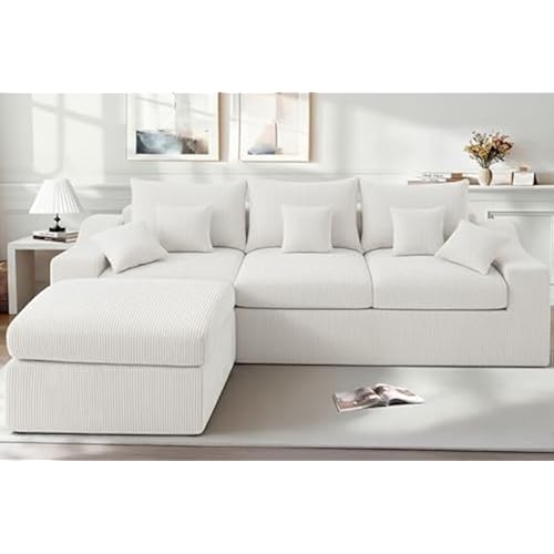 HABUTWAY 104" L Shaped Cloud Sectional Couch, Boneless Modular Sectional Sofa with Deep Seat, Corduroy Couches for Living Room, Modular Couch, No Assembly Required (Beige)
