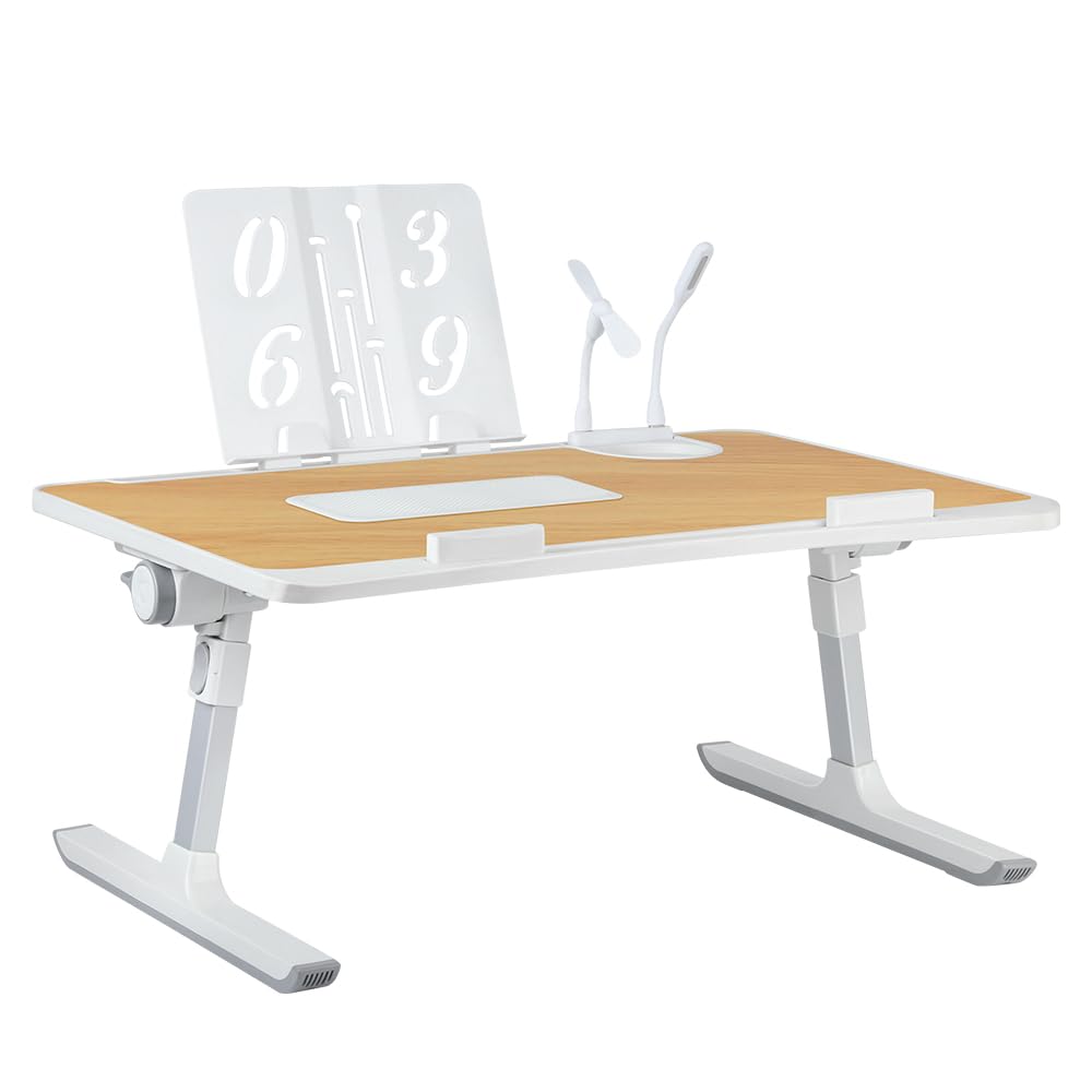 Tavolo da letto per computer portatile, supporto per computer regolabile in altezza e angolo, piano letto con cassetti e porte USB, ventilazione, pieghevole, reclinabile (60 x 40 x 40 cm, porta libro)