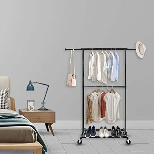 image for Fishat Black Simple Standard Rod Rolling Clothing Garment Rack, Metal 