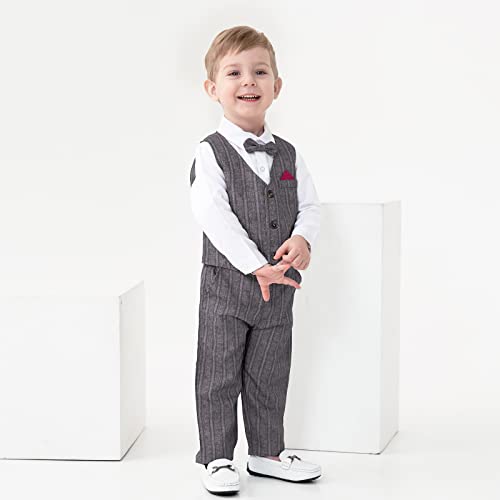 Image of Volunboy Toddler Suit Boys Formal Wedding Guest Dress Outfit | graduation dress clothes, gentleman ring bearer bowtie outfit, back-to-school pants set, birthday photoshoot dressy outfit