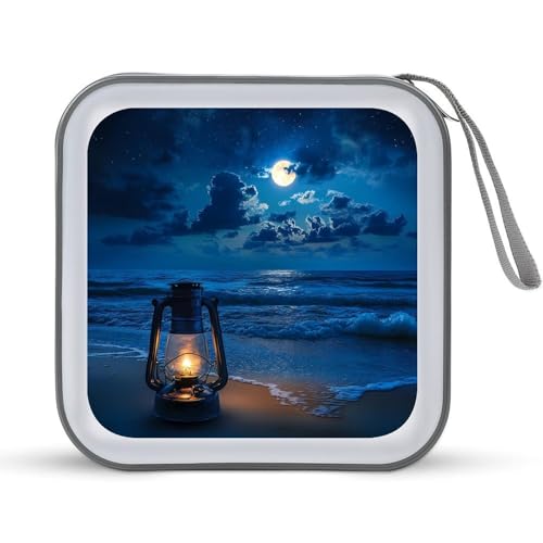 Lamp Moon And Beach Print CD Case Plastic DVD Case Holder Wallet Disc Storage Organizer for Car Travel