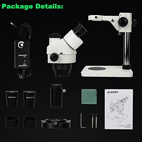Svbony Sm402 Microscope For Adults, Professional Trinocular Stereo Zoom Microscope, With Wf10X Eyepieces, 0.7X-4.5X Zoom Objective, Led Lighting, Large Pillar-Style Table Stand #TOP5