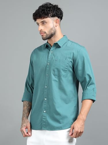 Image of Men Slim Fit Solid Spread Collar Casual Shirt