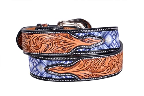 Western Tooled Leather Beaded Belt For Men and Women 30IS1122